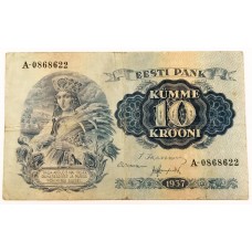 ESTONIA 1937 . TEN 10 KROONI BANKNOTE